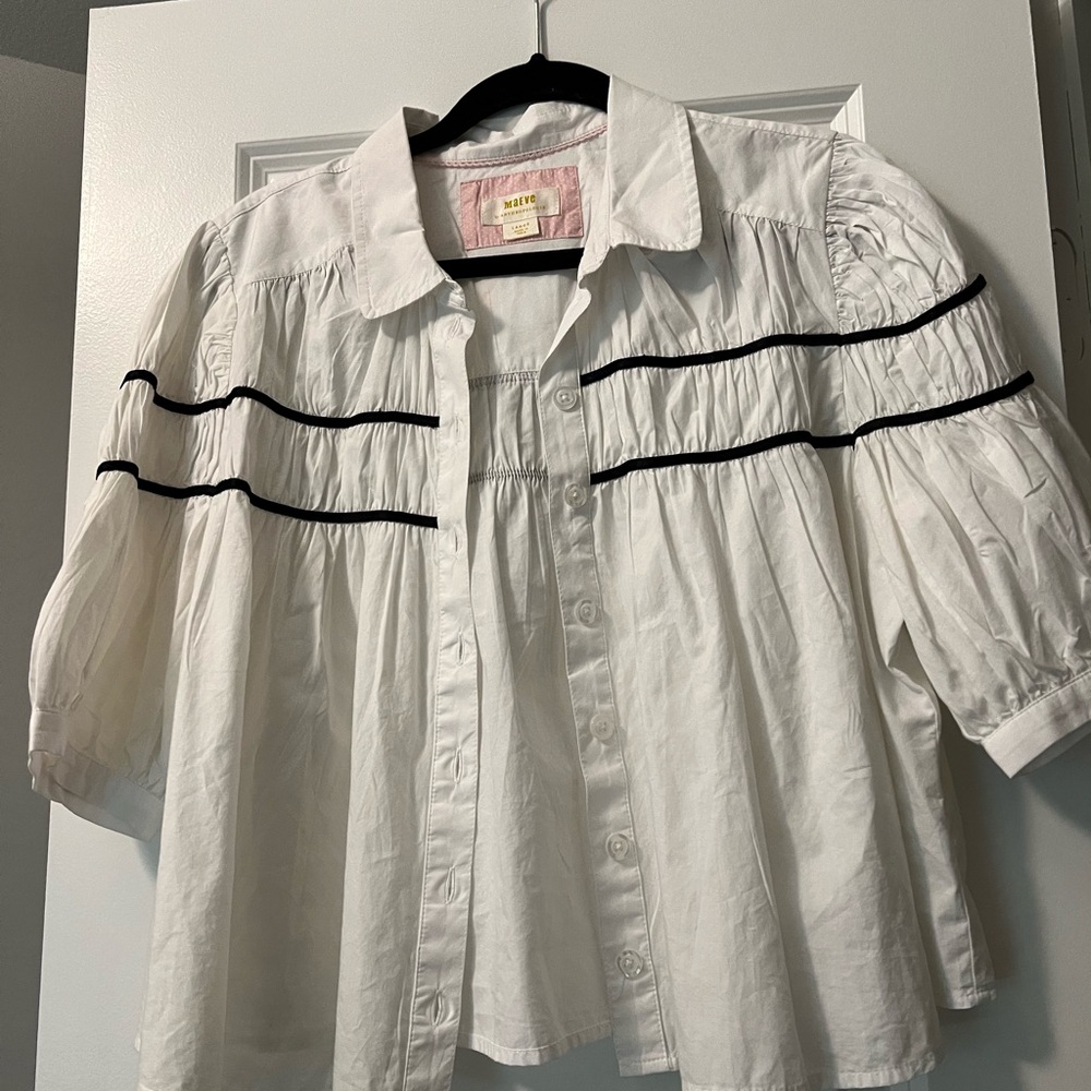 Anthropologie White Blouse with Black Accents